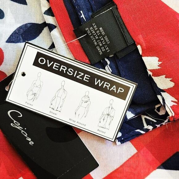 New! CEJON Oversize Convertible Stars and Stripe Cover-Up Wrap Shawl Scarf - Picture 7 of 11